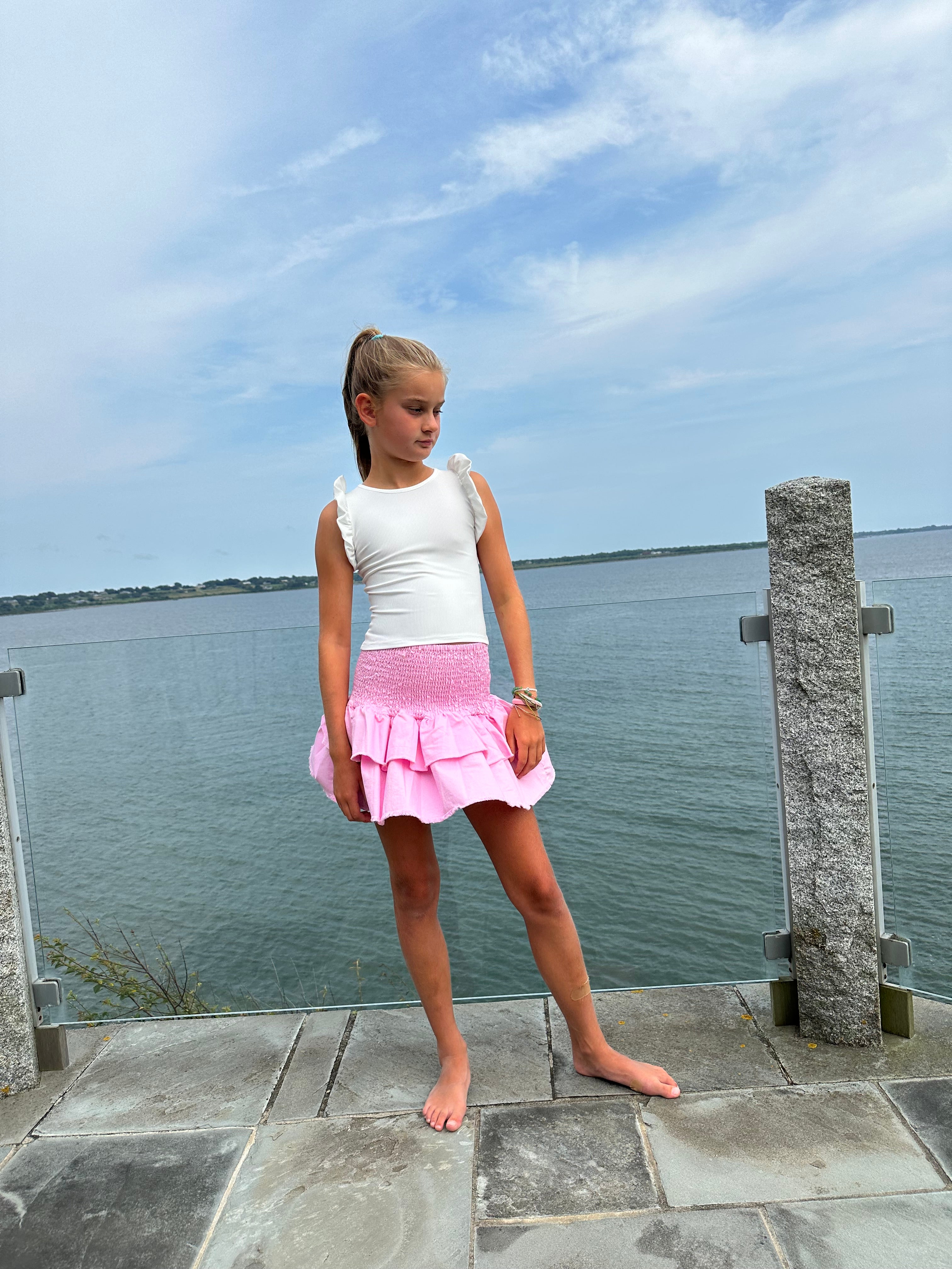 Denim Pink Ruffle Skirt