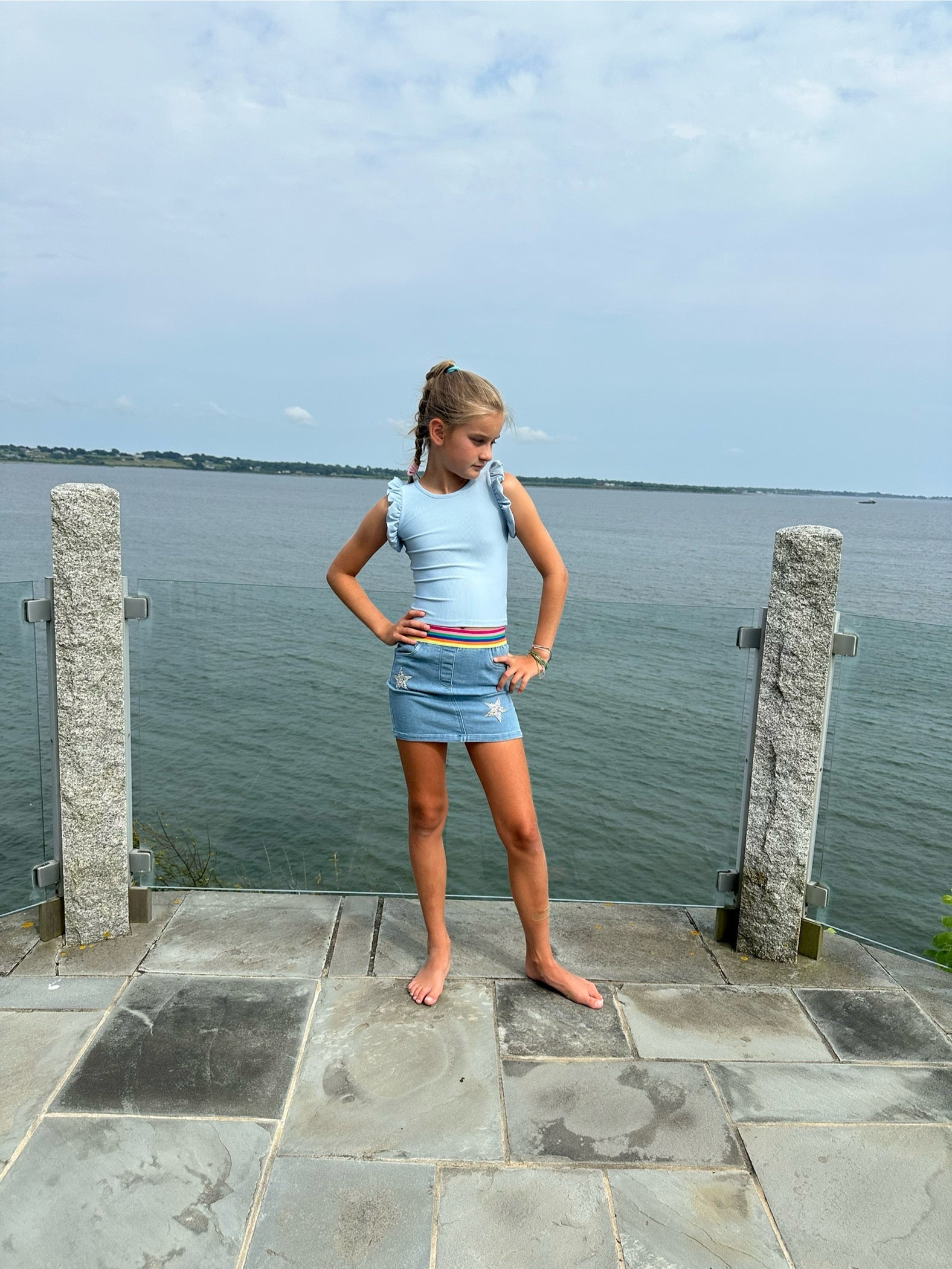 Blue Denim Skirt with elastic waistband