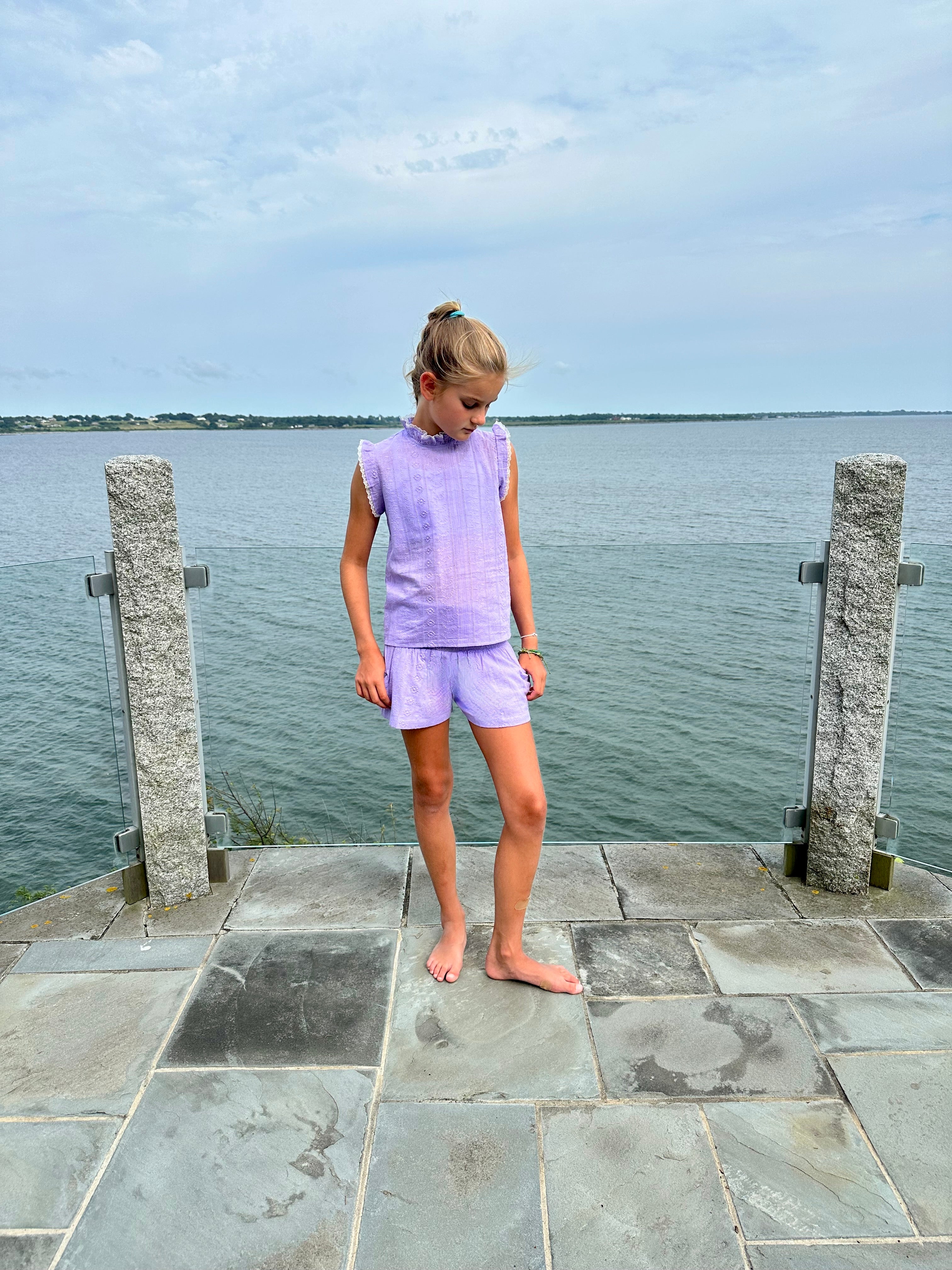 Green Ruffle Smocked Shorts with Pockets