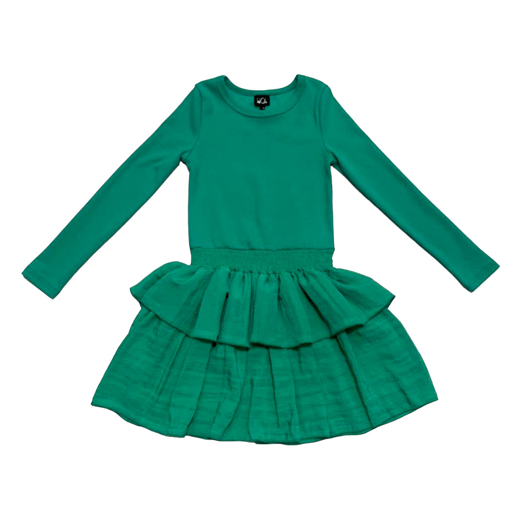 Green Long Sleeve Ruffle Dress