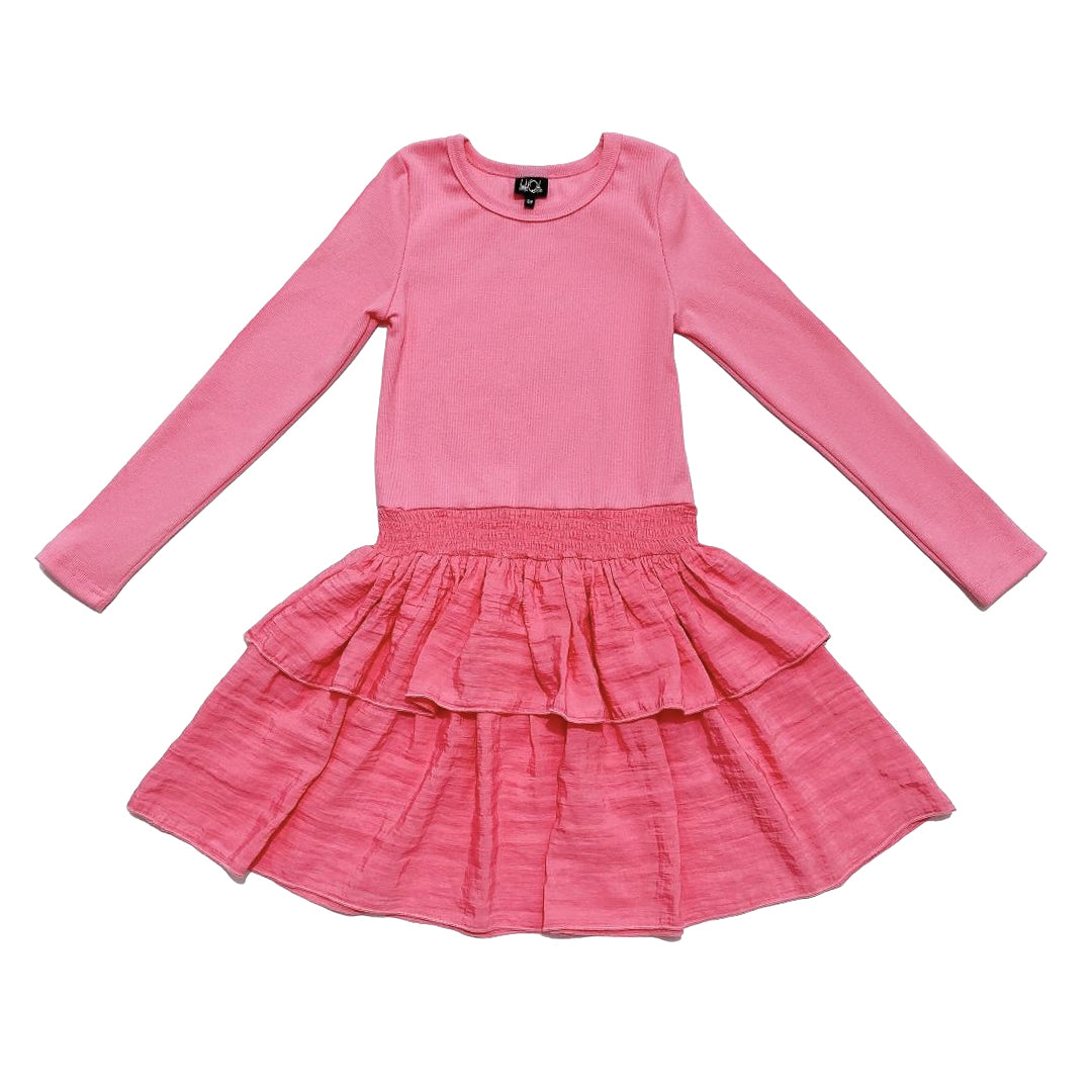 Pink Long Sleeve Ruffle Dress