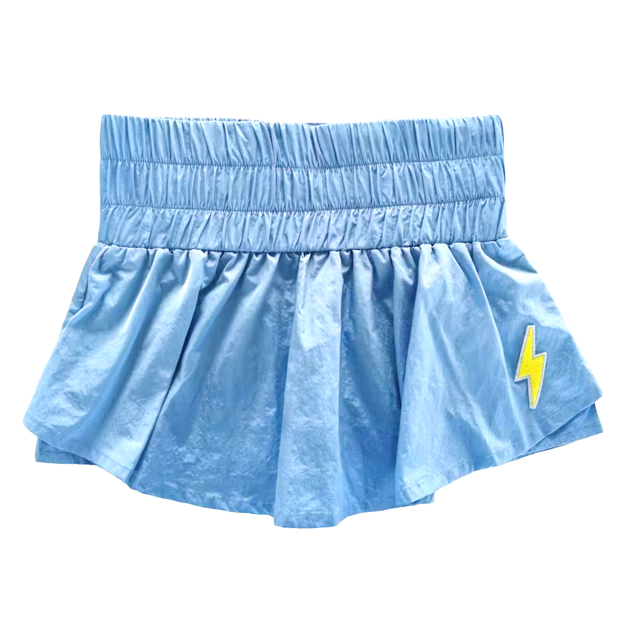 Blue Gathered Mini Skort Double-layer Mini Skort with Shorts visible at the back