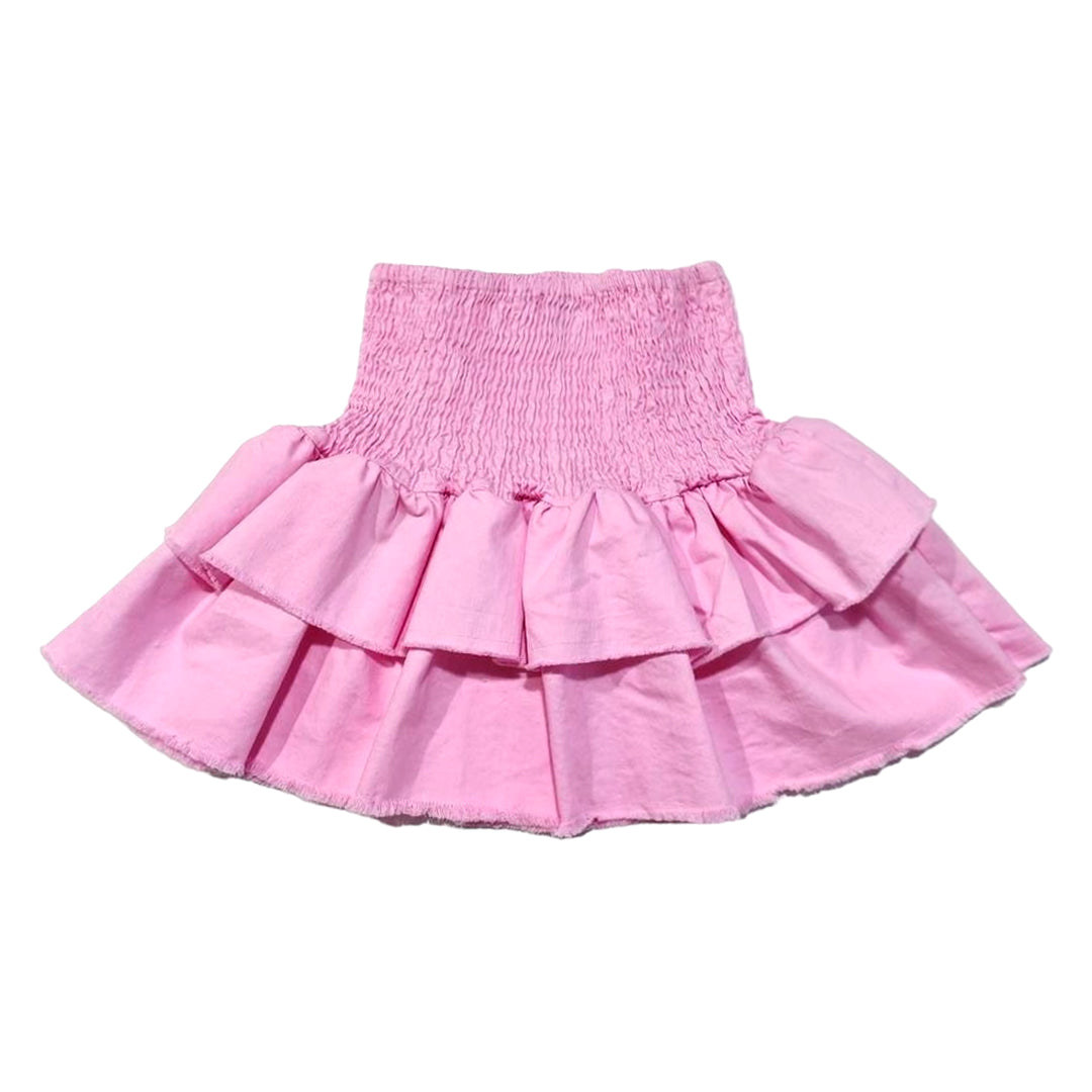 Denim Pink Ruffle Skirt