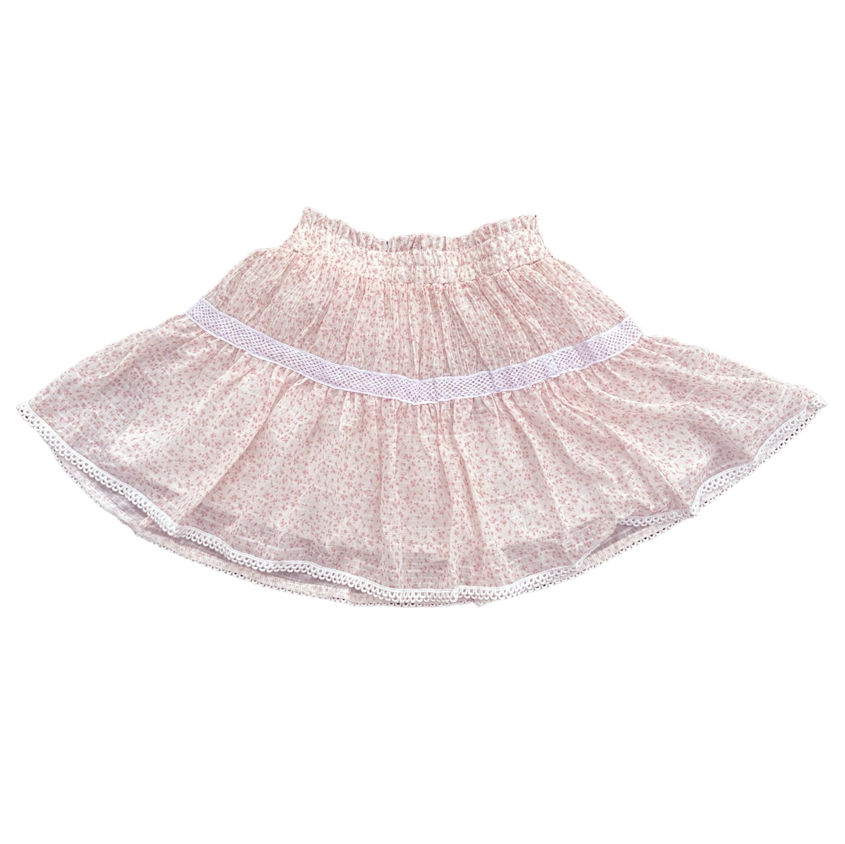 Pink Flower Elastic Waistband Skirt