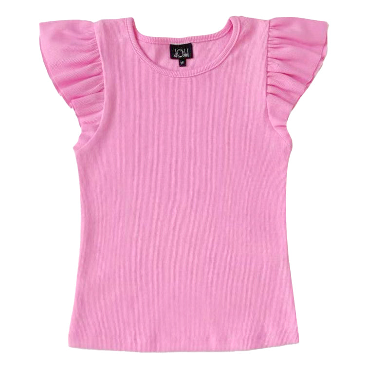 Pink Ruffle Sleeve Ribbed Top